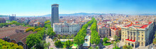 Panorama On Whole Barcelona Modern And Historical Areas. Spain.