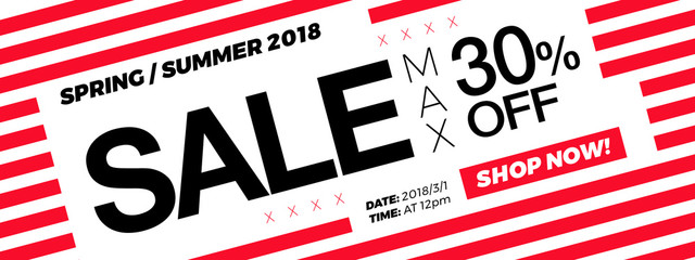 Sticker - 30% OFF price. Sale promotion campaign web banner or newsletter design template. Fashion and stylish promo discount coupon. Summer Sale modern Special offer web banner or email horizontal template.