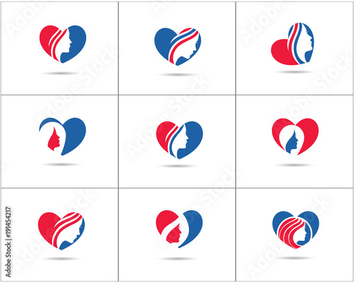 Spa And Salon Logo Design Set Beauty Lady In Heart Shape Vector