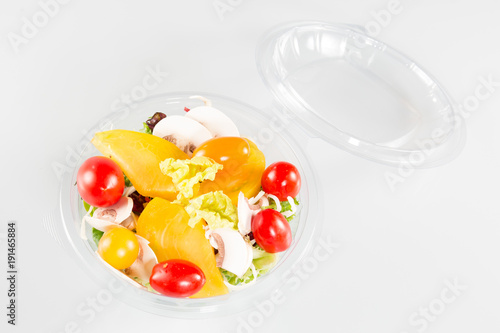 Download Plastic Opened Disposable Food Container Mockup Transparent Lid With Mixed Salad Stock Photo Adobe Stock