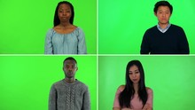 4K Compilation (montage) - Four People Frown At The Camera And Shake Their Heads - Green Screen