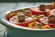 casserole with fusilli pasta, tomatoes and mozzarella cheese.