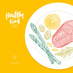Wall Mural - healthy food plate illustration. good nutrition design template. vector illustration
