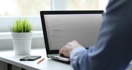 Wall Mural - programmer working on laptop in office writing programming code