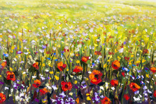 Flowers Painting, Red Poppies, Oil Paintings Landscape Impressionism Artwork