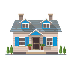 Urban architecture, residential family house in flat style - cute vector illustration