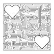 Complex maze puzzle game (high level of difficulty). 2 loving hearts in a labyrinth. Puzzle for St. Valentine Day (14 February) Find your true love