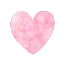 Hand Painted Pink Watercolor Heart Illustration Isolated On The White Background. Saint Valentine's Day Decoration.