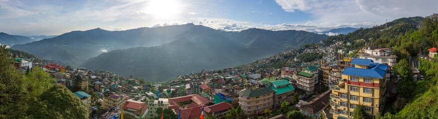 Wall Mural - Beautiful panorama of the Gangtok city, capital of Sikkim state, Northern India.