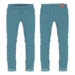 Wall Mural - Men's dark blue jeans. Front and back views on white background