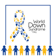 Sticker - world down syndrome day people and ribbon made painted hands vector illustration