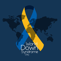 Wall Mural - world down syndrome day with ribbon map blue background vector illustration