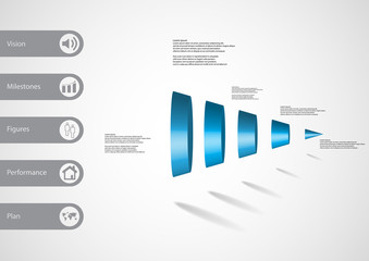 Sticker - 3D illustration infographic template with cone vertically divided to five parts