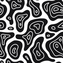 Seamless Cow Skin Fashion Pattern. Giraffe, Dalmatians Dog, Zebra, Animal Fur Skin Texture Pattern.Cow Textile Print. Camouflage Background Wallpaper. Seamless Black And White Vector Background. 