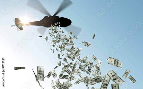 Fotomural helicopter dropping money in sky