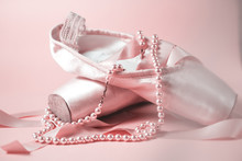 Ballet Dance Shoes On Pink Background