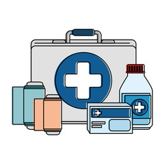 Wall Mural - medical kit with bandages and drugs vector illustration design