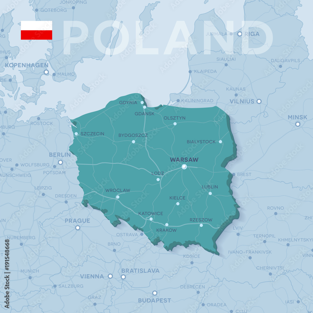 Map of cities and roads in Poland. - obrazy, fototapety, plakaty 