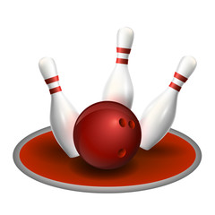 Wall Mural - Bowling three pins and red ball. Vector illustration. Strike bowling.