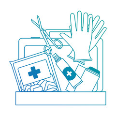 Sticker - medical kit with bandages and gloves vector illustration design