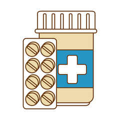 Sticker - medicine bottle with pills vector illustration design