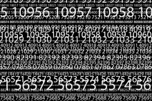 Abstract Background Image Of A Set Of Successive Five-digit White Numbers Of Different Sizes On A Black Background. The Concept Of Brute Force Password Cracking