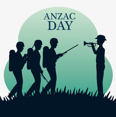 Wall Mural - anzac day with Silhouette soldiers in the field vector illustration graphic design