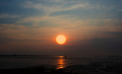 Wall Mural - colorful of sunset on sea scape background