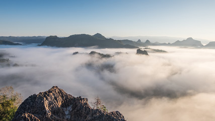 Wall Mural - Landscape, landscape, mountains, sun, fog.