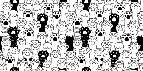 Cat paw seamless pattern cat breed isolated kitten claw dog paw hand vector wallpaper background doodle illustration