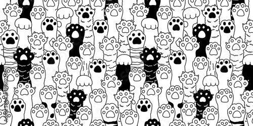 Fototapeta na szkło Kot łapy kota bezszwowy deseniowy traken odizolowywał figlarki pazura psa łapy ręki tła doodle wektorową tapetową ilustrację