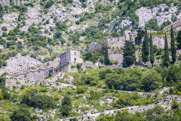 Sticker - Ancient walls on St John hill in Kotor town, Montenegro