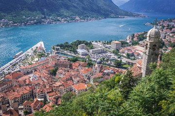 Sticker - Tower of Our Lady of Remedy old church above Kotor town, Montenegro