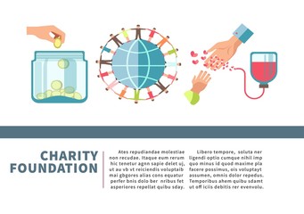 Wall Mural - Charity foundation poster for blood and money donation fund vector flat design