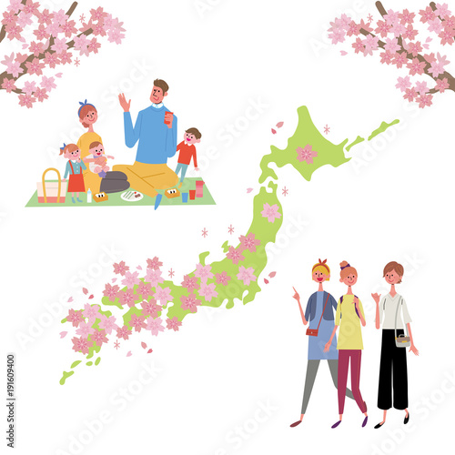 お花見をする人々 桜前線 イラスト Stock Vector Adobe Stock お花見をする人々 桜前線 イラスト Stock Vector Adobe Stock