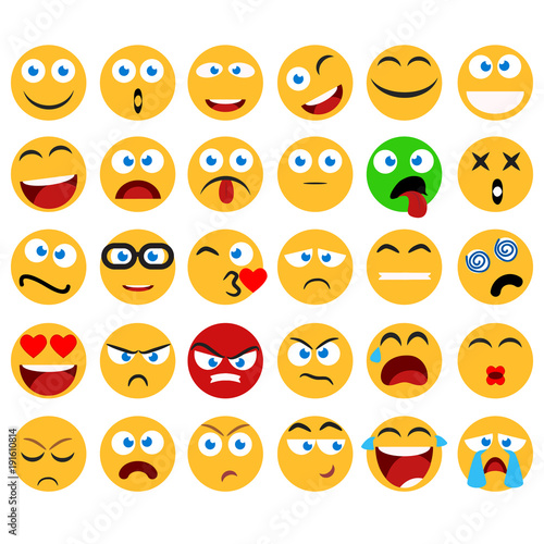Fotografia, Obraz Large set of vector smiles, emoticons and emojis in minimalistic flat design
