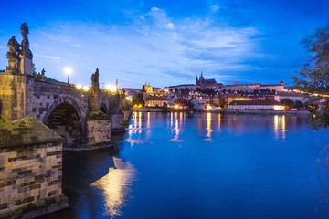 Poster - Old Town ancient architecture and river pier in Prague, Czech Republic