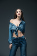 © LIGHTFIELD STUDIOS - beautiful sensual girl posing in denim shirt, isolated on grey