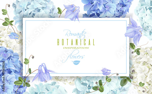 Cuadros en Lienzo Hydrangea horizontal banner blue