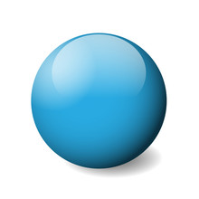 Blue Glossy Sphere, Ball Or Orb. 3D Vector Object With Dropped Shadow On White Background.