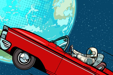 Wall Mural - astronaut in a car over the planet earth
