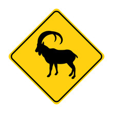 Mountain Goat Silhouette Animal Traffic Sign Yellow  Vector