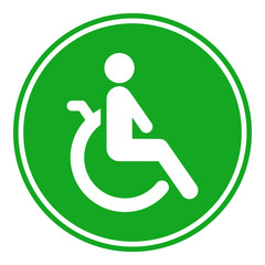 Wall Mural - Designed for handicapped people sign. Disabled man in wheelchair icon on green circle. Vector.