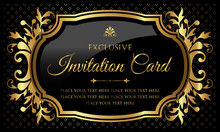 Invitation Card - Luxury Black And Gold Design In Vintage Style