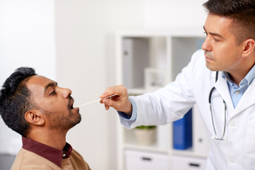 Sticker - doctor examining patient throat at clinic