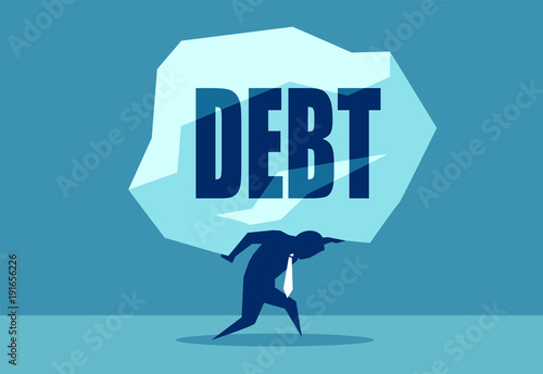 Fotomural Man carrying rock with word Debt