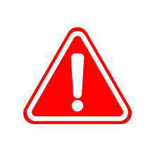WARNING ICON. White Exclamation Point (mark) On Red Triangle Sign. Vector.