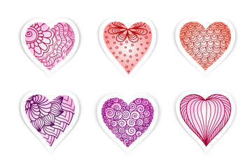 Set of  drawn  hearts  with flowers and plants for Valentine's Day, weddings, Mother's Day