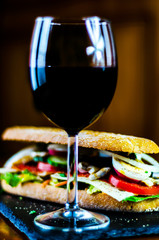 Wall Mural - Red Wine and sandwich, dry wine perfect for eating