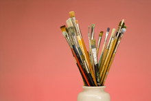 Artists Paint Brushes In A Pot